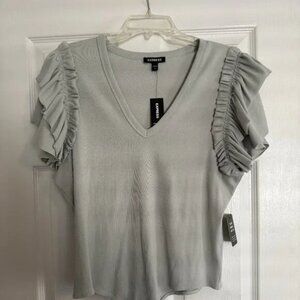 Express Ribbed V-Neck Ruffle Sleeve Bodysuit - Women's